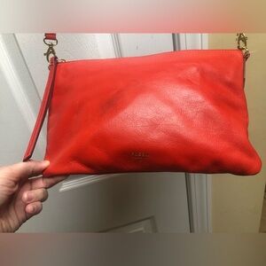 Fossil Sydney leather crossbody handbag coral red orange